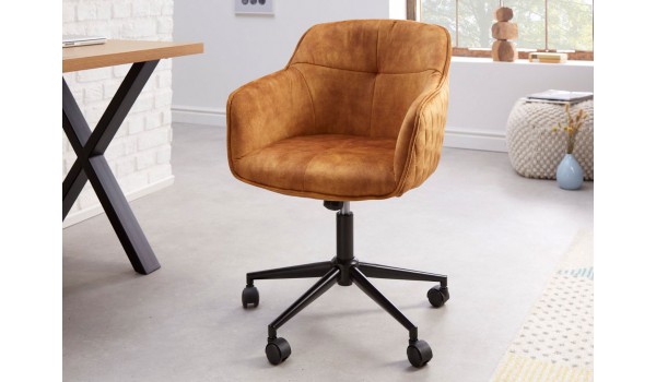 Chaise de bureau design en velours jaune or