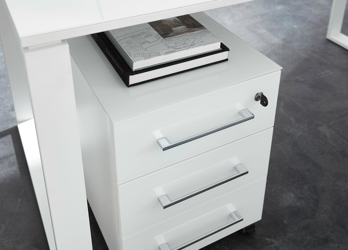 Table de travail bureau blanc verre blanc