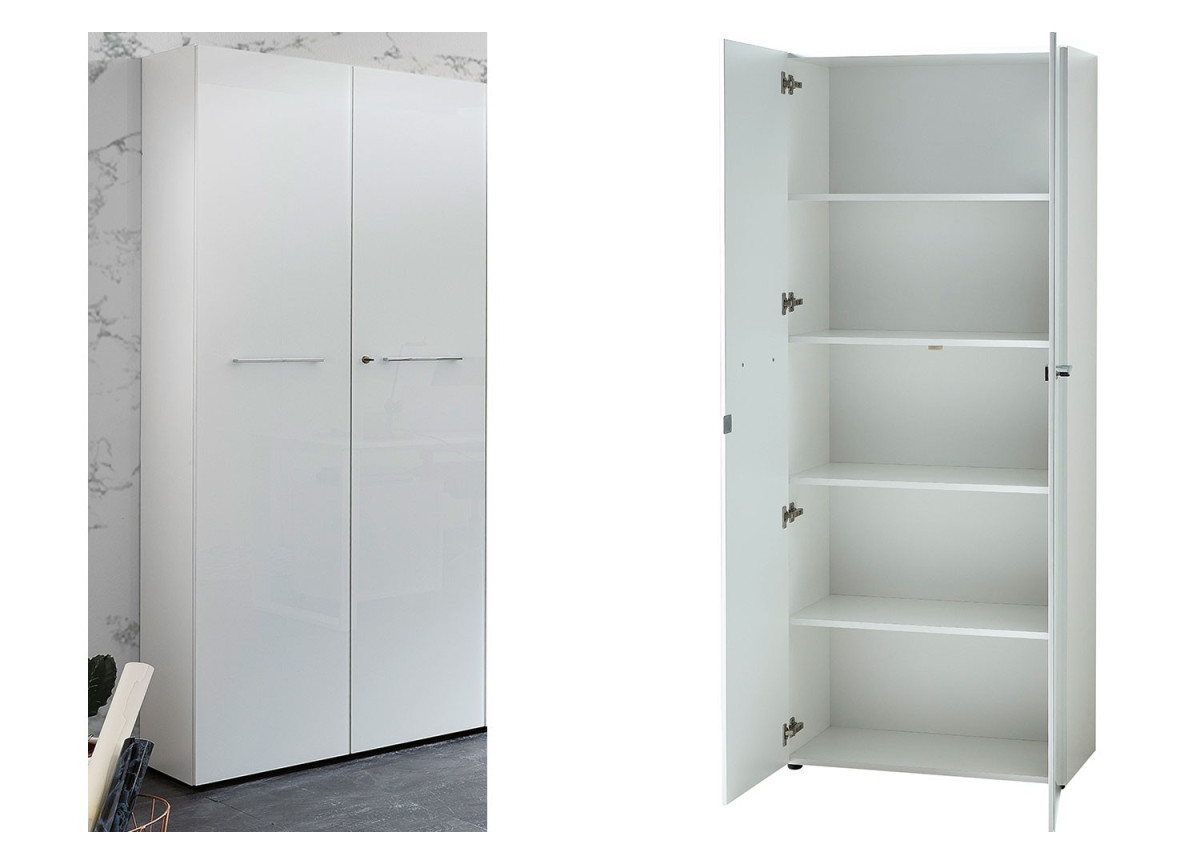 Armoire bureautique haute blanche verre blanc