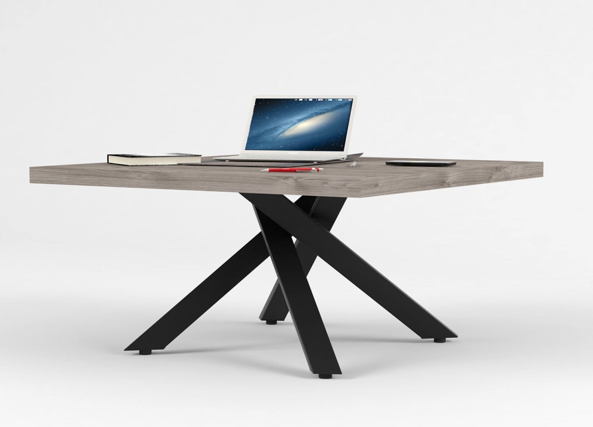 Table basse bois grisé et métal industriel