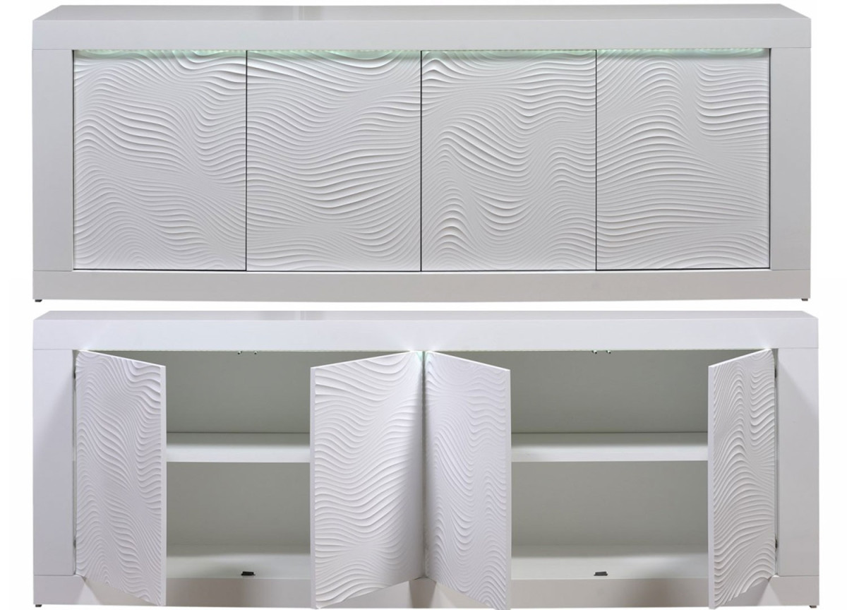 Buffet design 4 portes avec reliefs blanc