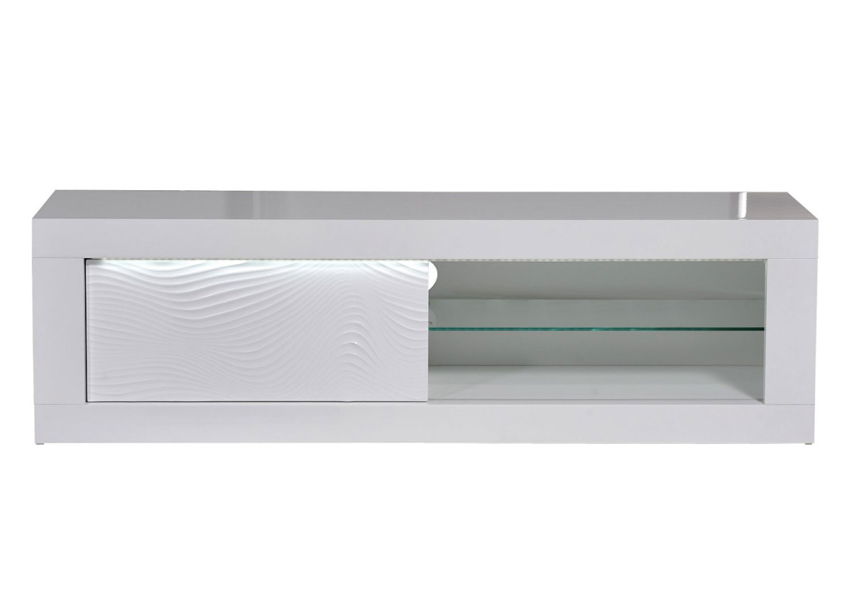 Meuble TV design blanc laqué avec reliefs 170 cm