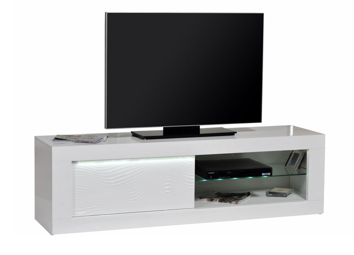 Meuble TV design blanc laqué avec reliefs 170 cm