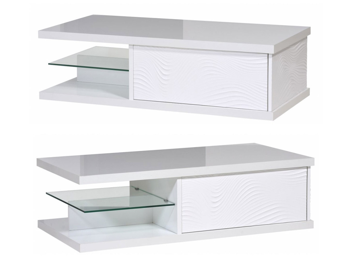 Table basse design laquée blanche avec rangement