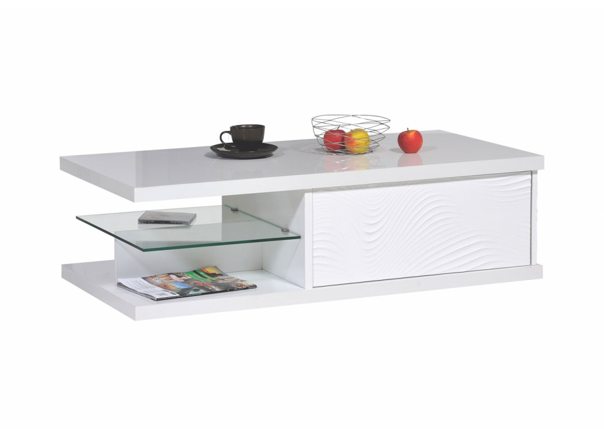 Table basse rectangulaire laqué blanc 120 cm