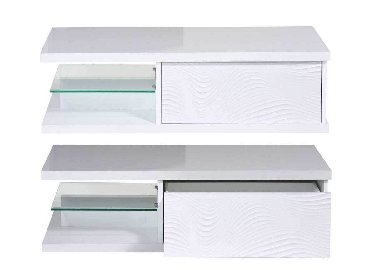Table basse blanche laquée rectangulaire 120 cm avec tiroir