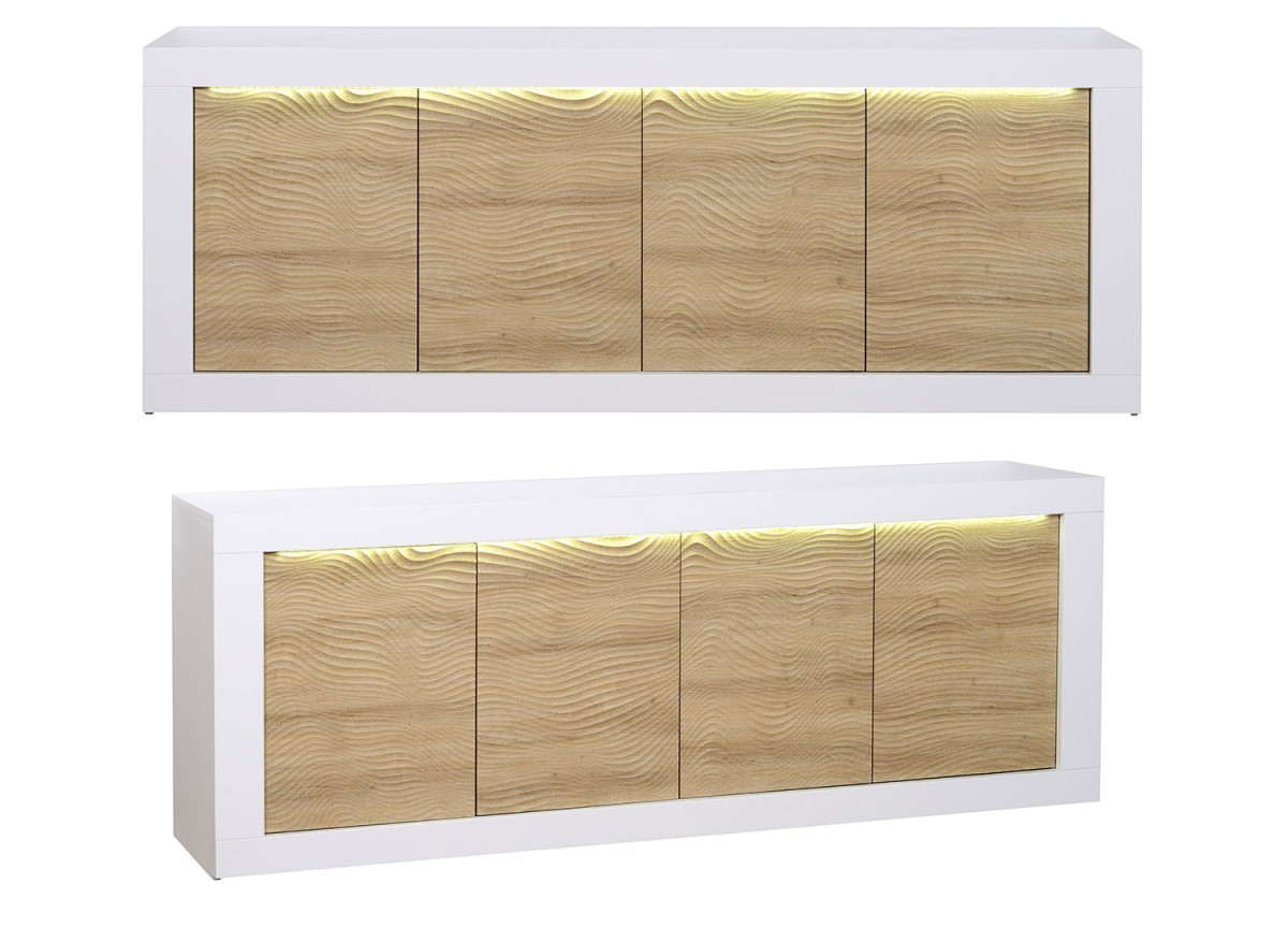 Buffet blanc et bois avec relief 220 cm