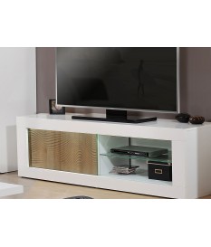 Meuble tv blanc et bois avec relief 3D - 170 cm