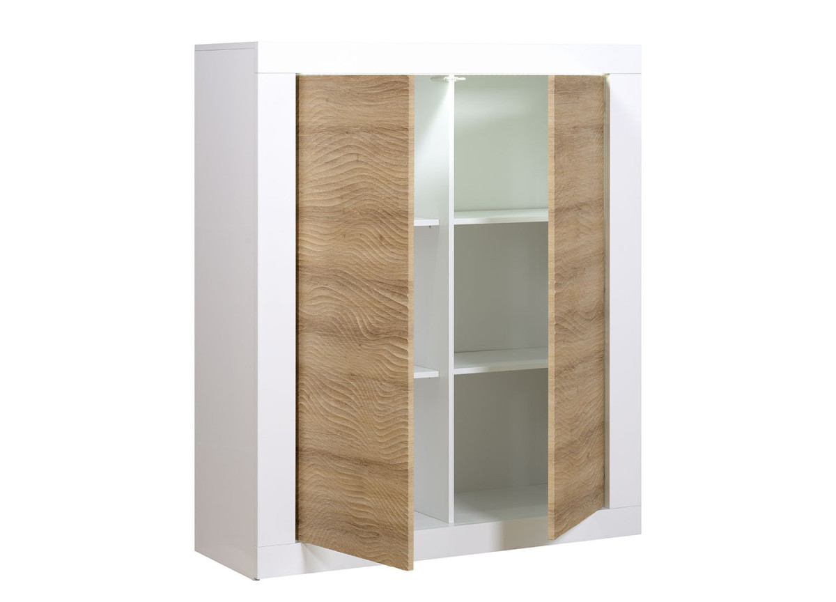 Rangement haut blanc et bois avec relief