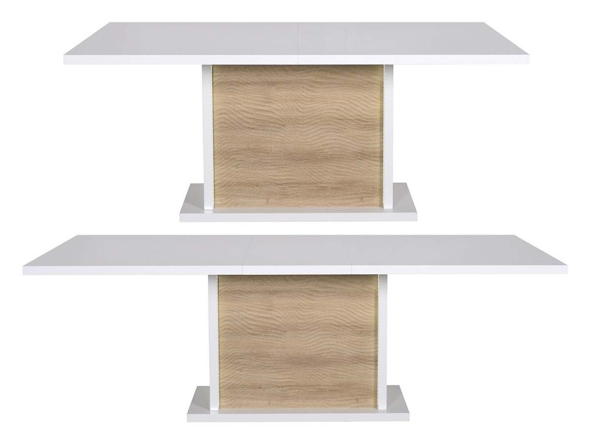 Table extensible blanc et bois - Pieds central éclairage intégré