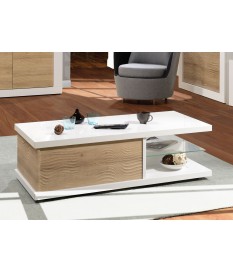 Table basse rectangulaire laqué blanc et bois 120 cm