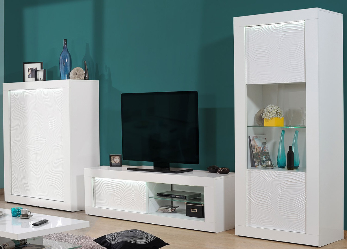 Ensemble de meuble tv design blanc laqué