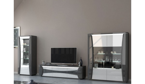 Ensemble de meuble tv design blanc et gris laqué