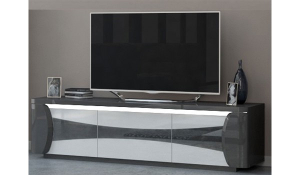 Meuble TV design blanc et gris laqué 180 cm