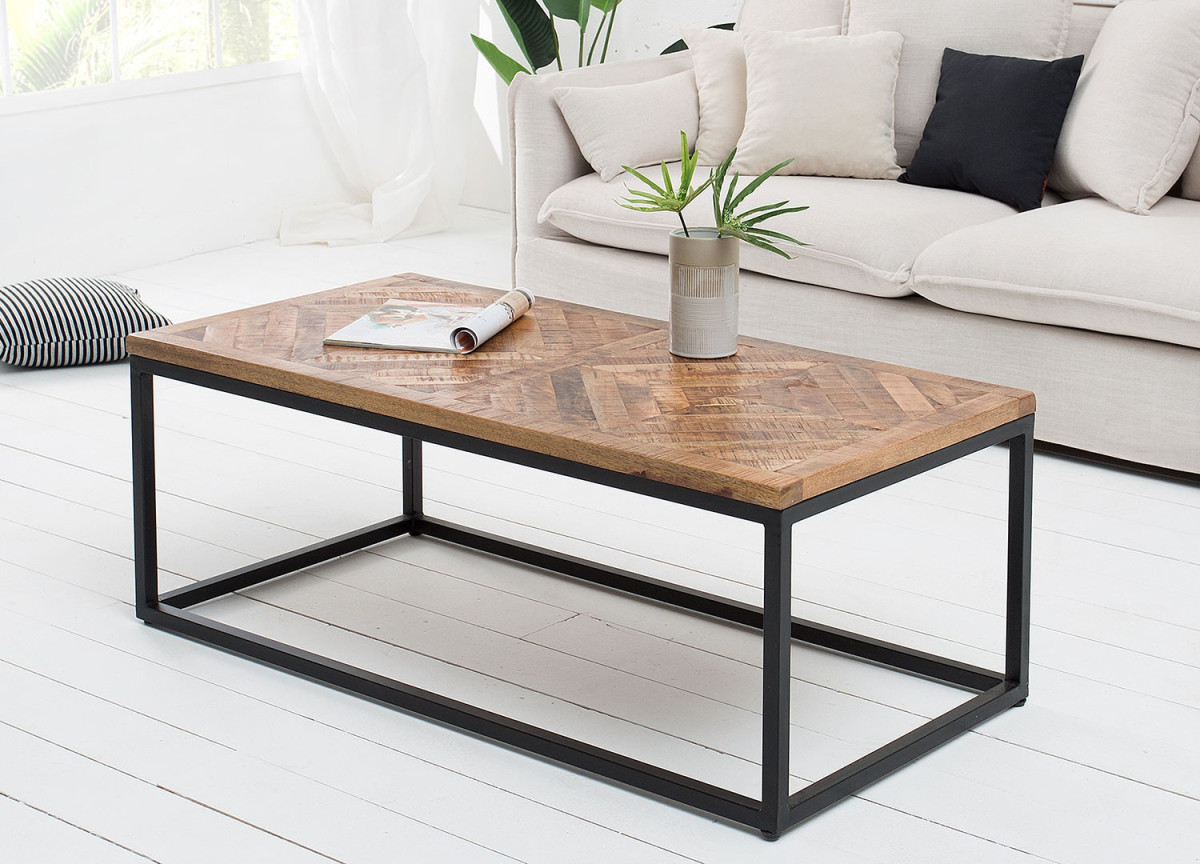 Table basse bois et fer forgé original