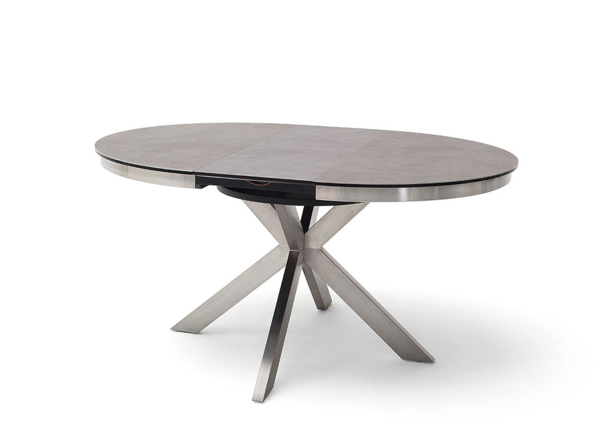 Table ronde céramique anthracite pieds acier brossé