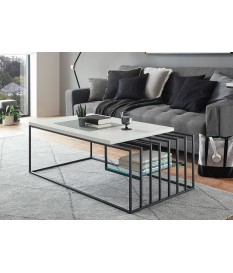 Table basse design blanche et métal noir