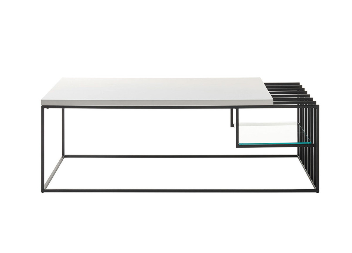 Table basse rectangulaire design blanche et métal noir