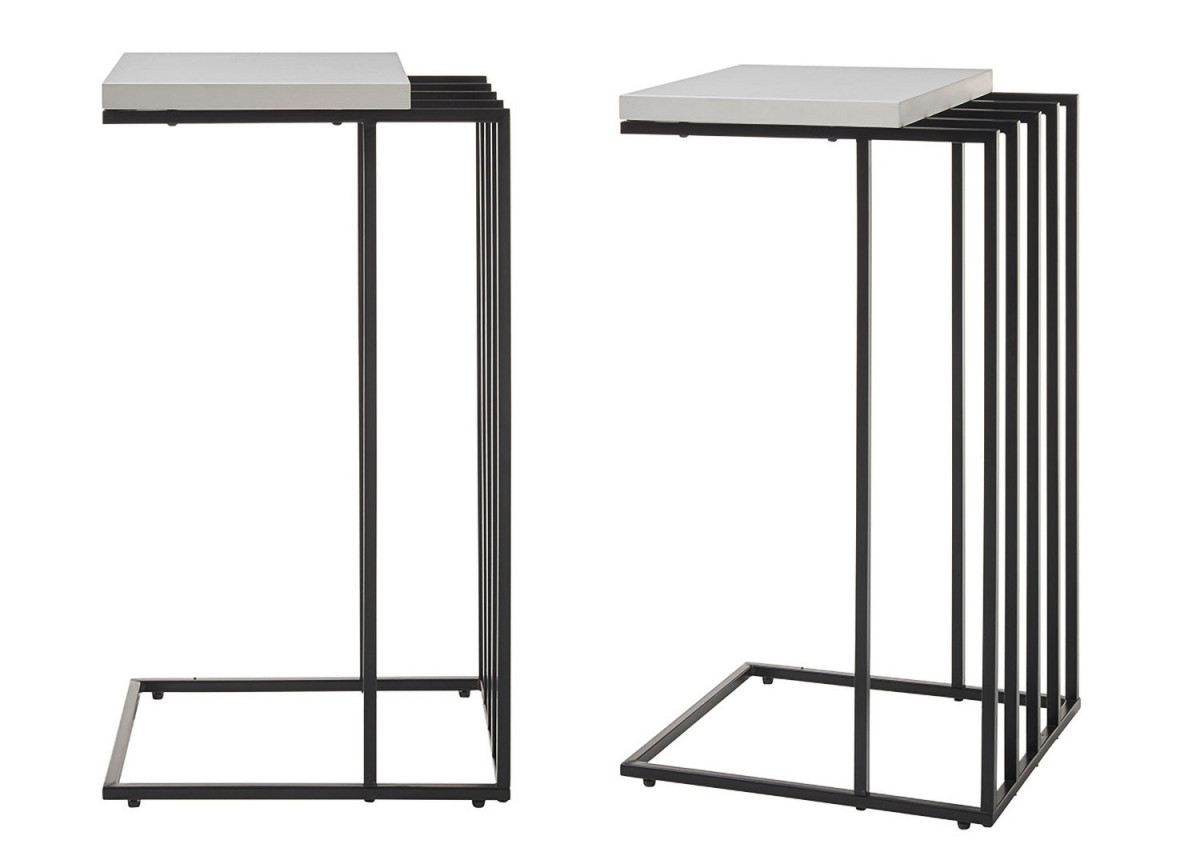 Bout de canapé design blanc et métal noir