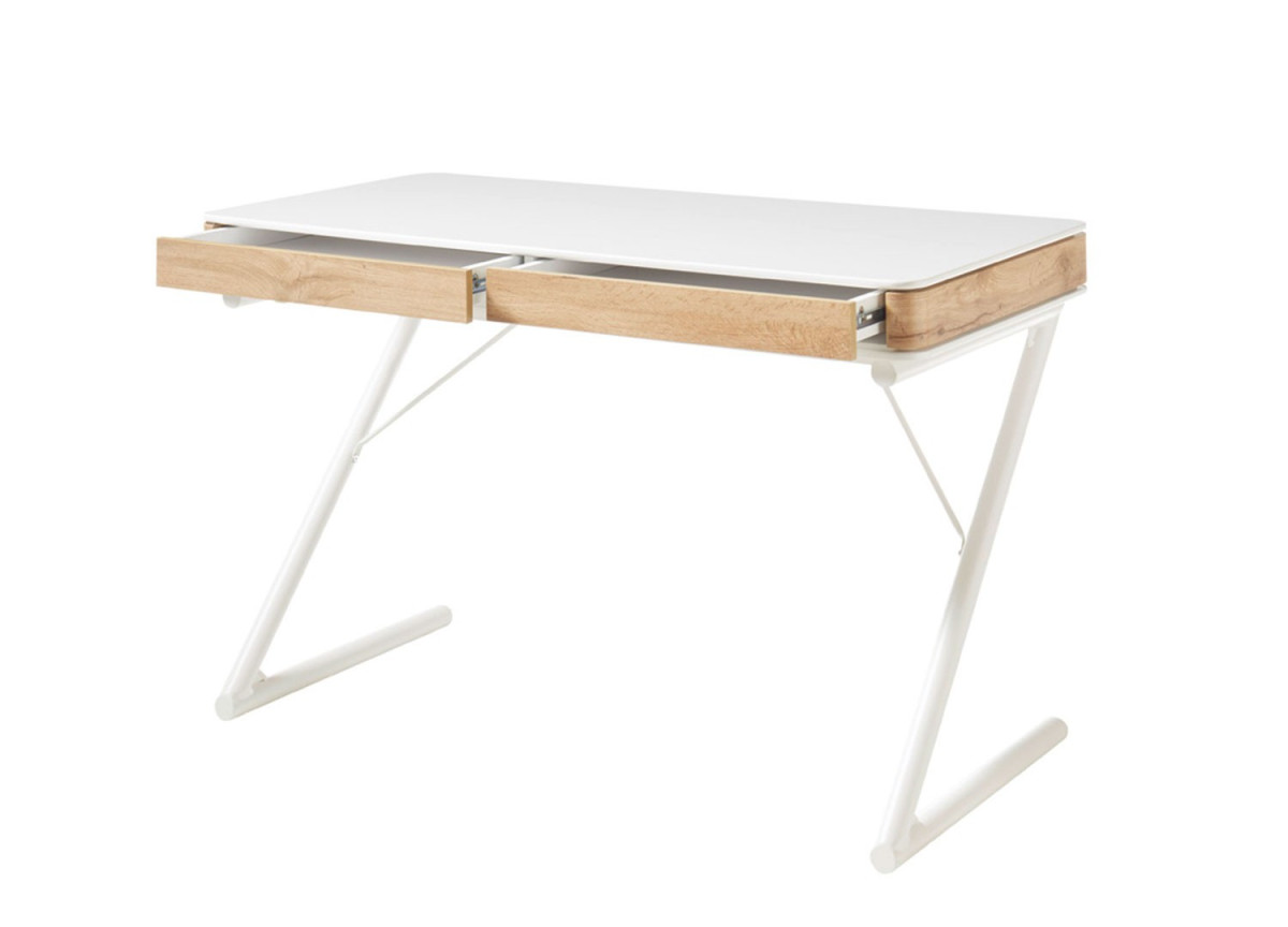 Bureau blanc laqué et bois pas cher