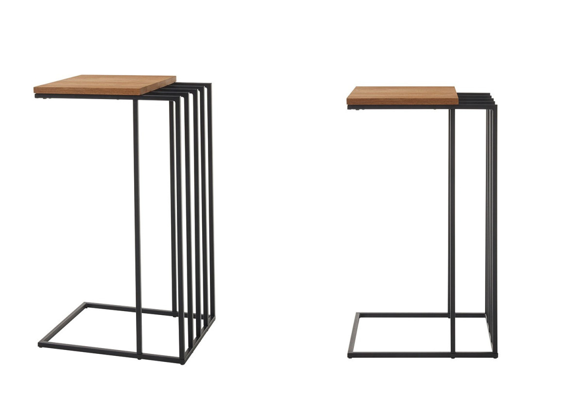 Bout de canapé carré bois et métal noir