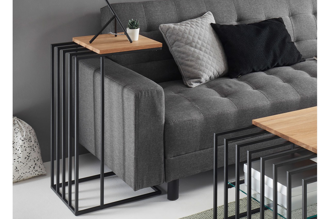 Bout de canapé design bois et métal noir pour salon