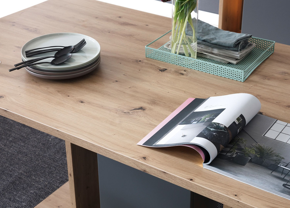 Table 160 cm originale - Bois et gris pierre