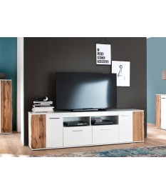 Meuble TV design bois et blanc 200 cm