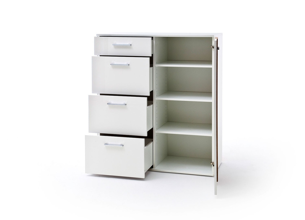 Commode haute 2 portes blanche et bois