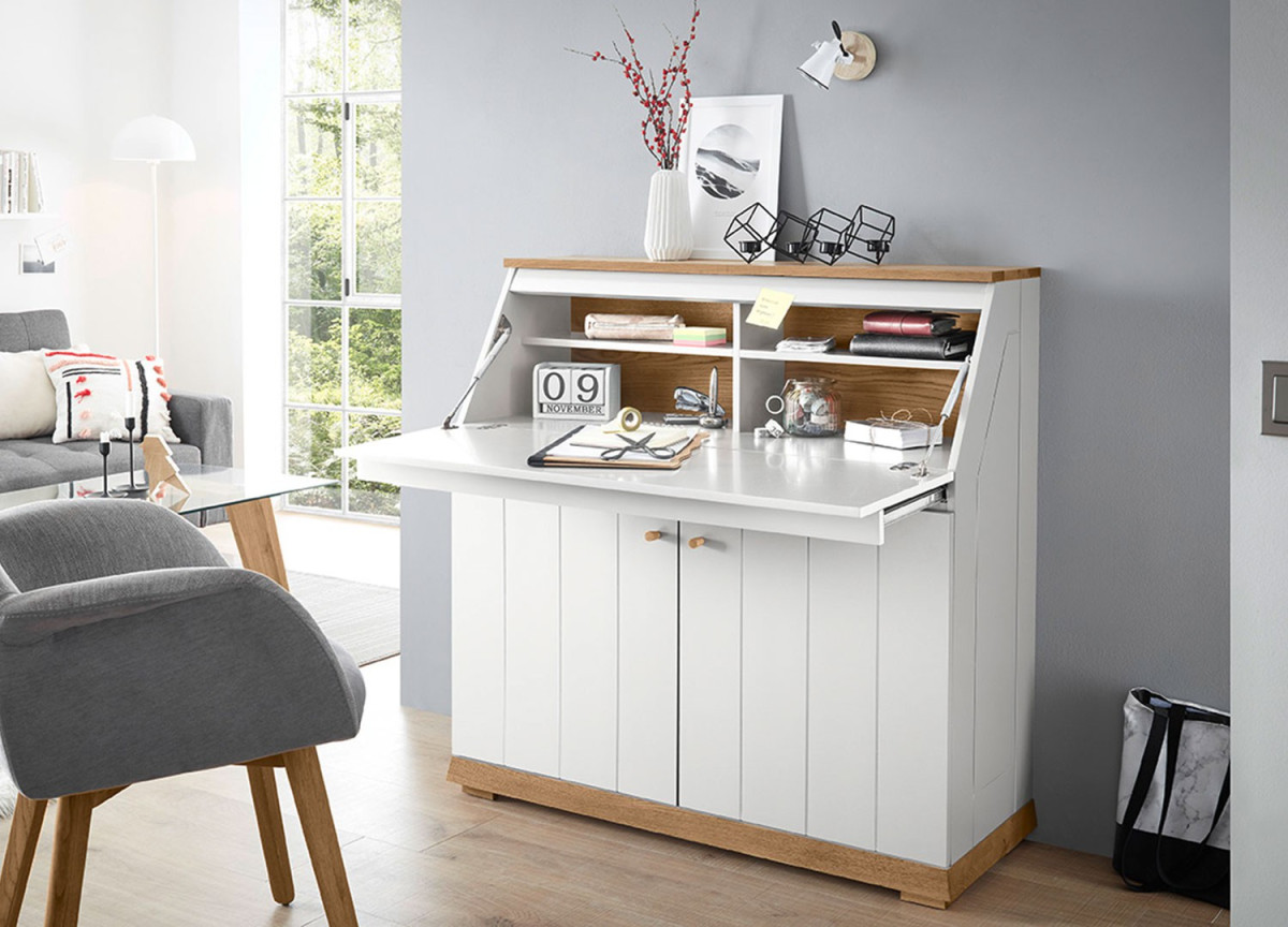 Bureau - Secrétaire moderne blanc & bois