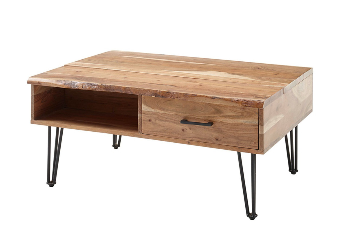 Table basse en bois avec plateau relevable et rangement