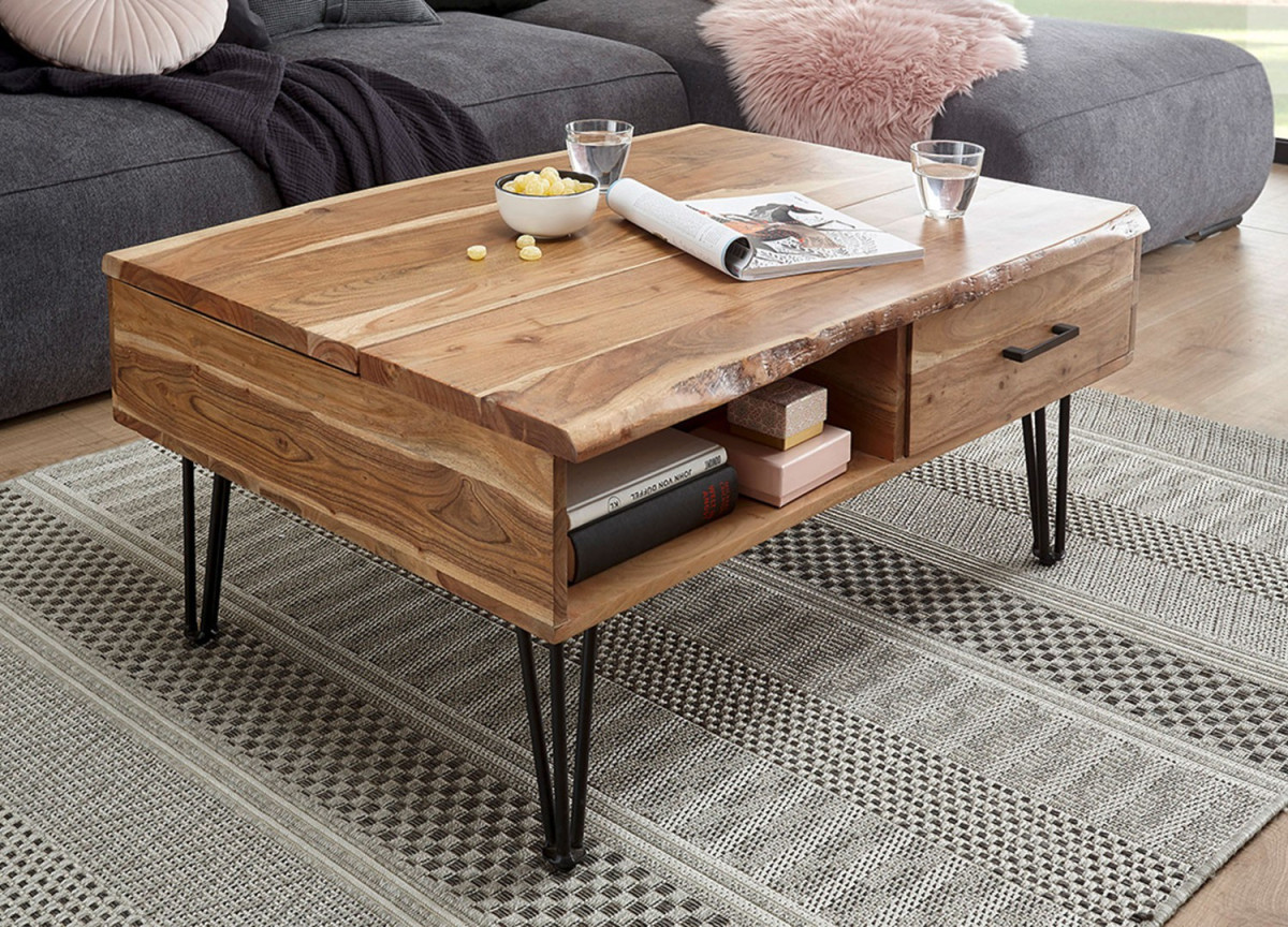 Table basse avec plateau relevable et rangement