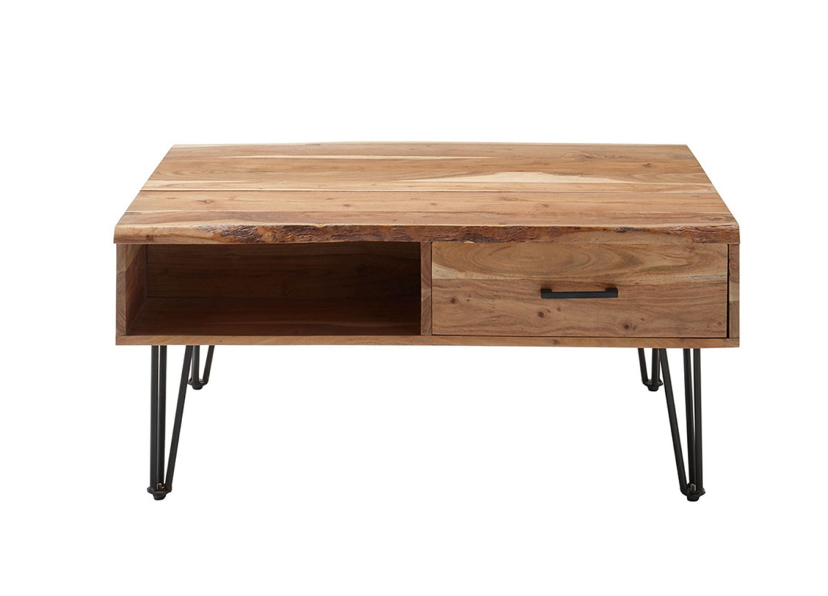 Table basse modulable en bois avec plateau relevable et rangement