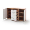 Meuble buffet 2 portes 4 tiroirs blanc et bois