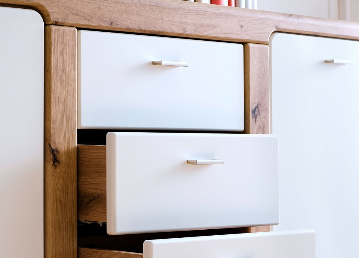 Buffet Chêne Poutre et Façades en MDF Blanc