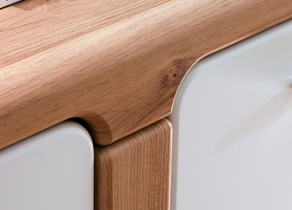 Meuble commode 2 portes blanc et bois