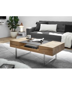 Table basse rectangulaire en bois plaqué chêne huilé