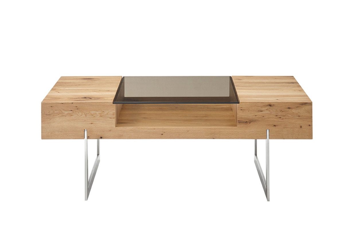 Table basse rectangulaire en bois plaqué chêne huilé