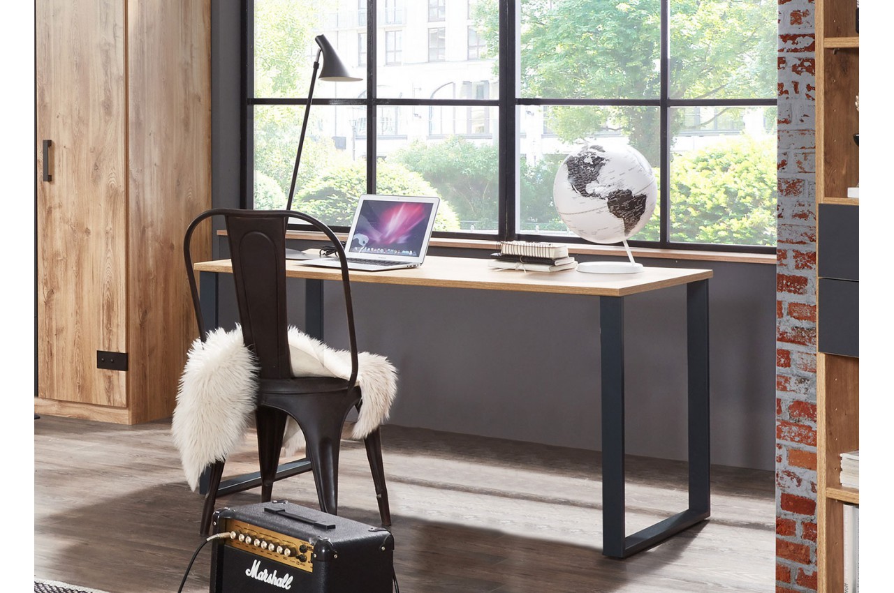 Table de bureau moderne 140 cm - Piétement en métal noir pour bureau