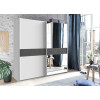 Armoire coulissante 135 ou 180 cm - Blanche / Verre gris / Miroir