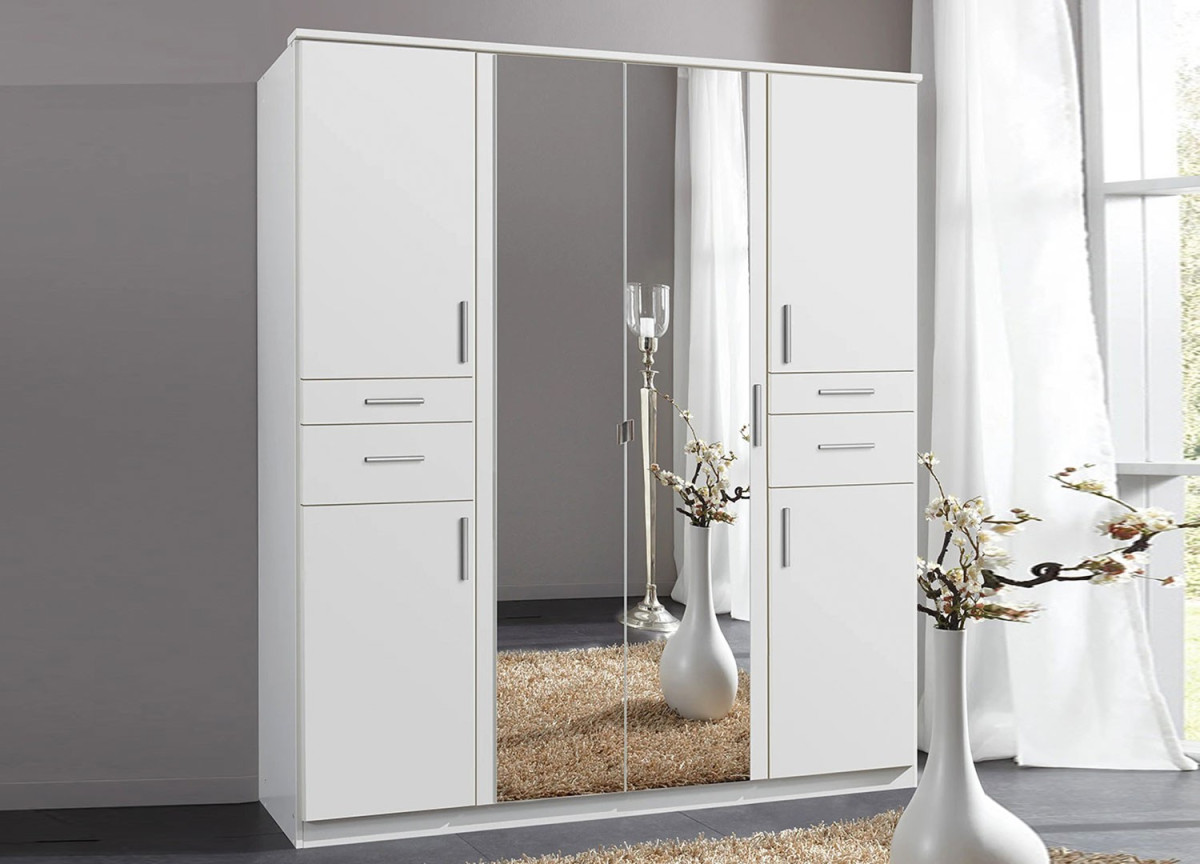 Armoire 6 portes - Double miroir / Lingère / Dressing / Tiroirs