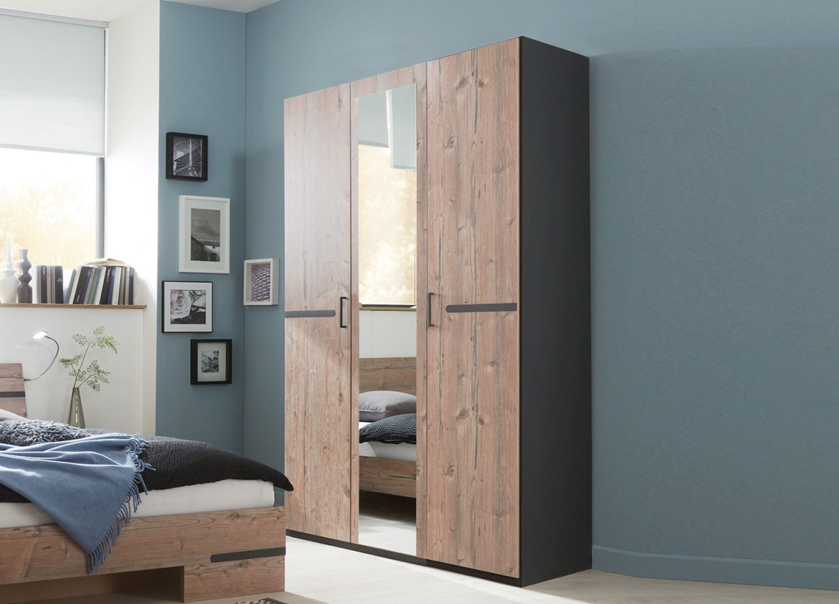 Armoire penderie 3 portes avec miroir