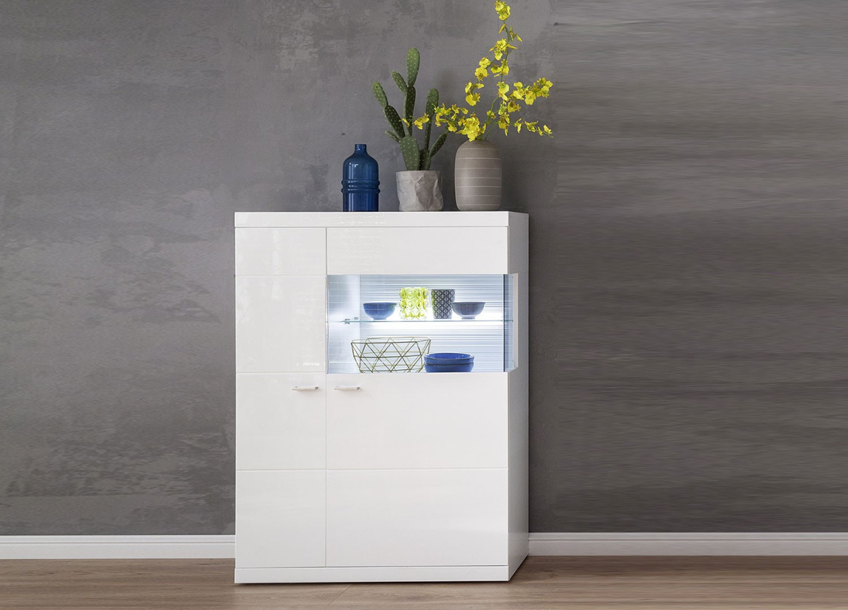 Buffet haut blanc laqué design 2 portes
