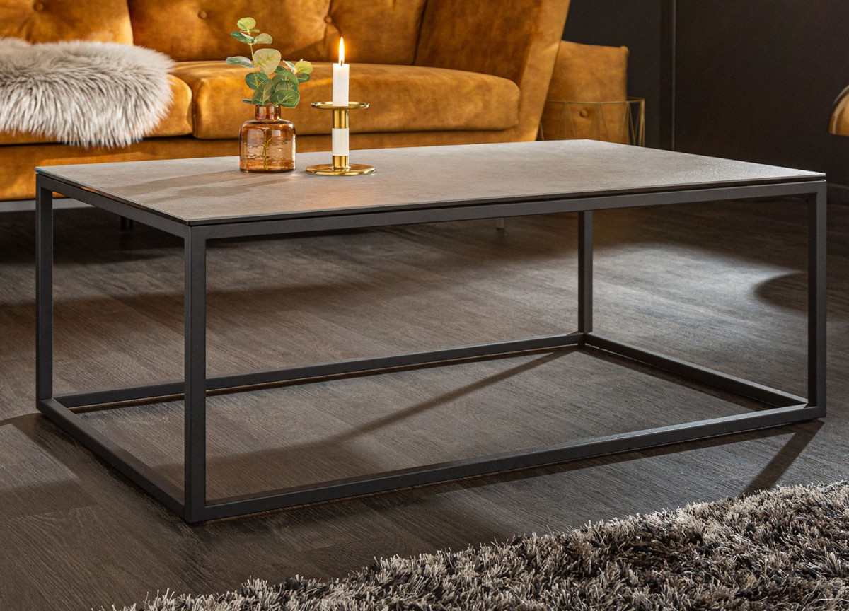 Table basse moderne en céramique gris béton
