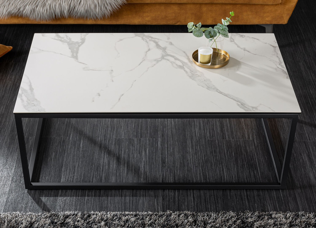 Table basse en céramique marbre blanc et gris moderne