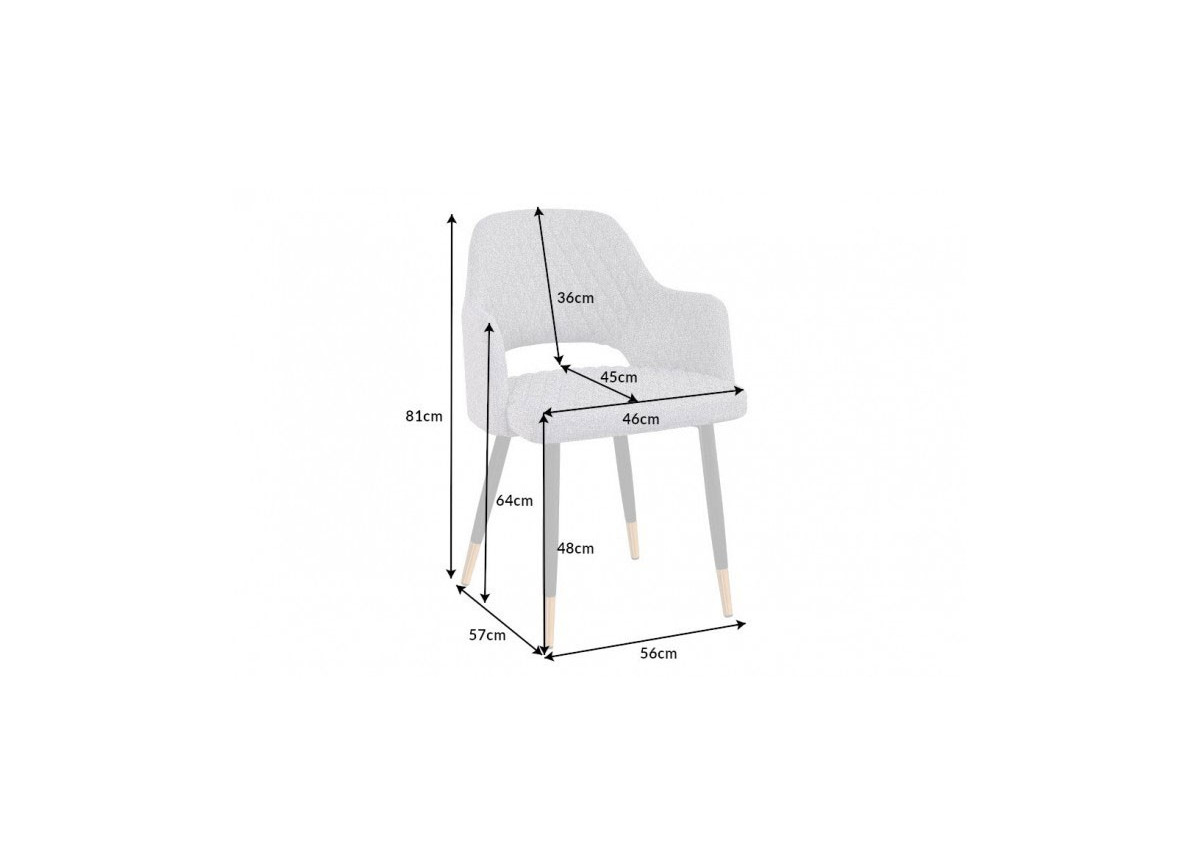 Chaise tissu gris clair avec accoudoir / Pieds noir embouts dorée