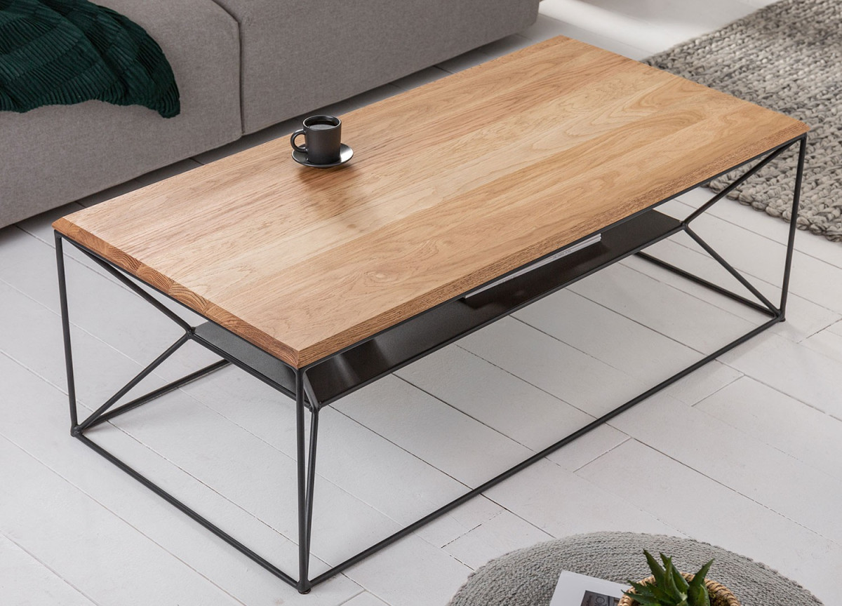Table basse moderne bois et métal rectangulaire 110 cm