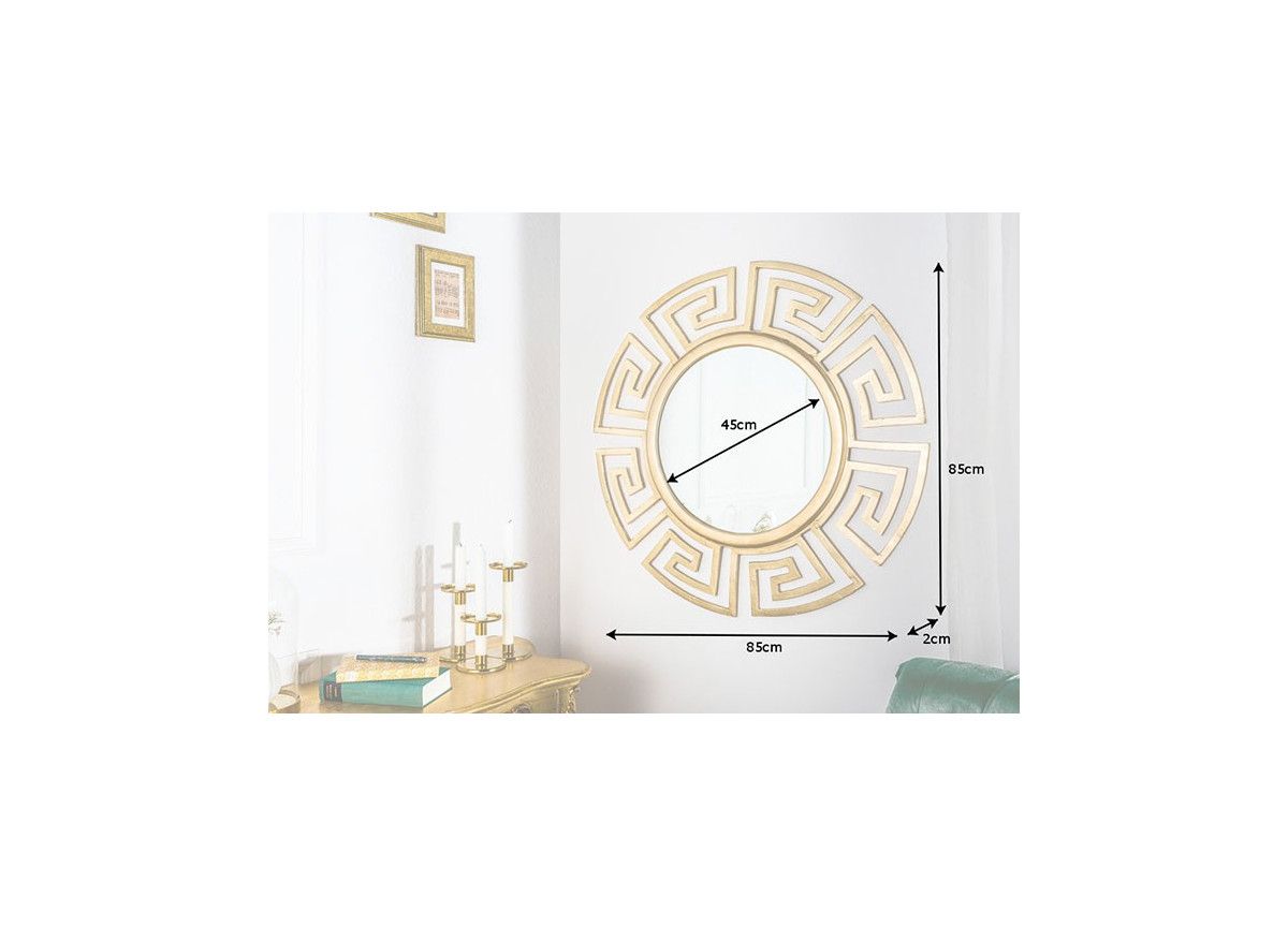 Miroir mural rond déco antique doré 85 cm