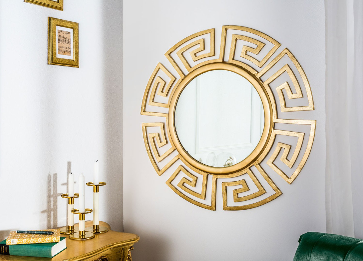 Miroir mural rond déco antique doré 85 cm