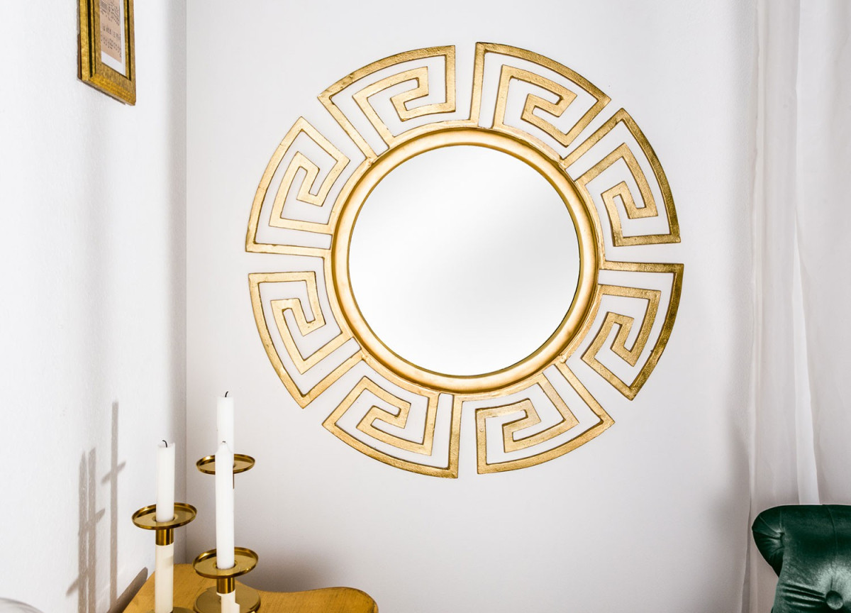 Miroir mural rond déco antique doré 85 cm